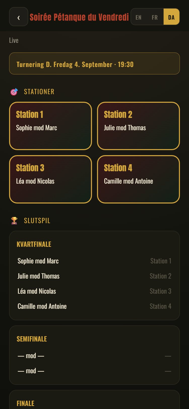 Vue en direct du tournoi pour les spectateurs