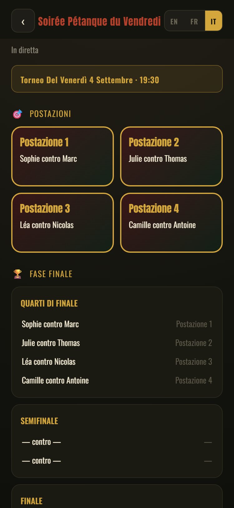 Vue en direct du tournoi pour les spectateurs