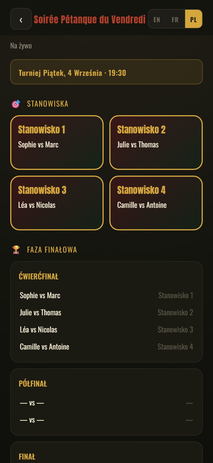 Vue en direct du tournoi pour les spectateurs